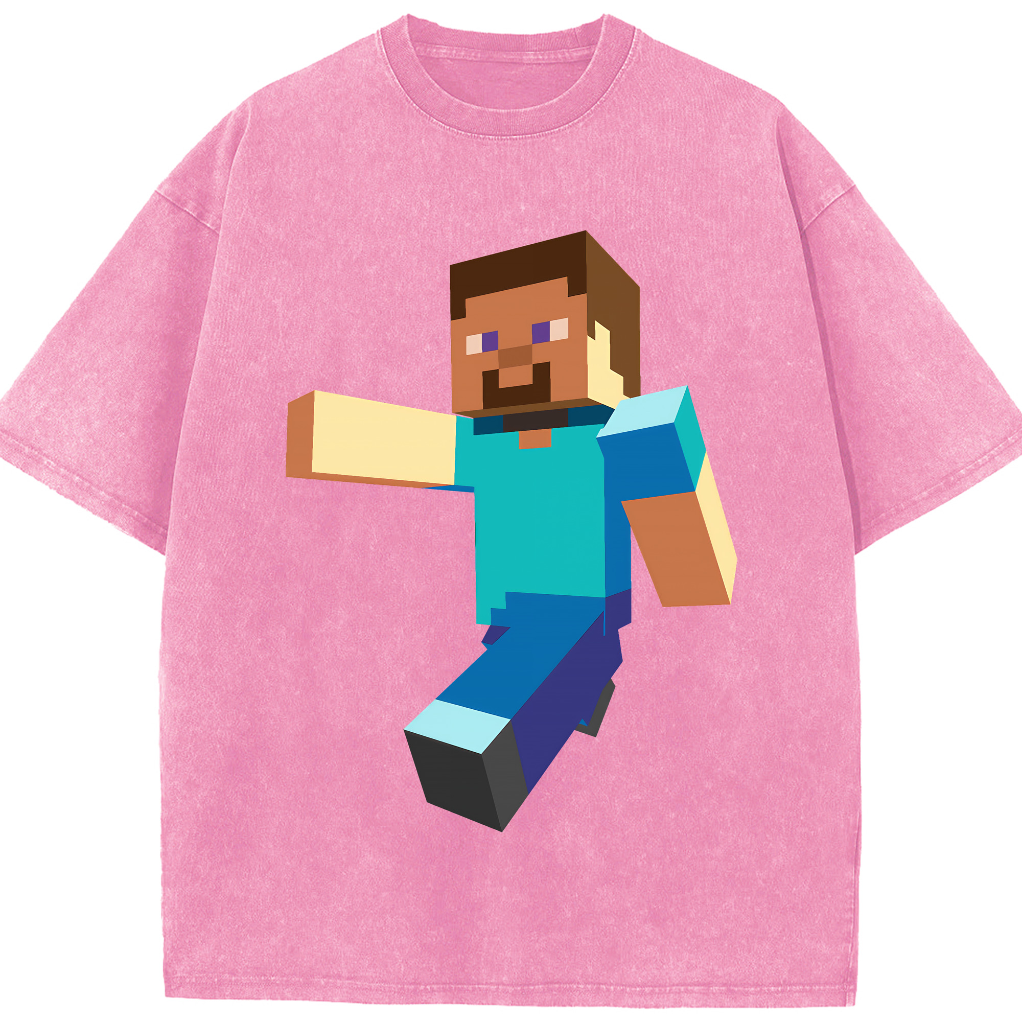 （画像用） マインクラフト ブロックの世界 Minecraft MC Block world 綿100% ヴィンテージ風 半袖Tシャツ（フロントプリント）